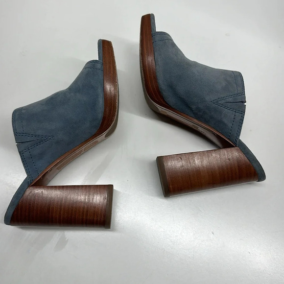 Frye Karissa Suede Mule Open Toe Slip On High Heel Sandal Shoe Blue Brown Size 6 - Picture 7 of 10
